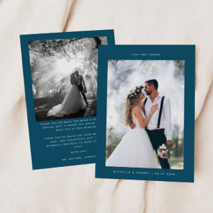 Love & Thanks Minimalist Wedding Photo Teal Thank You Card
