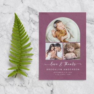 Love & Thanks   Modern Arch 3 Photos Baby Thank You Card