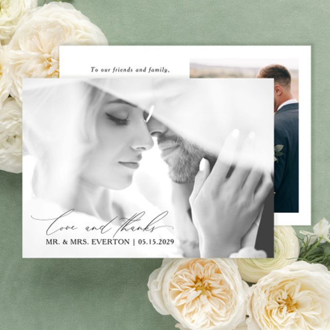 Love & Thanks Modern Calligraphy Photo Wedding Thank You Card (Creator Uploaded)