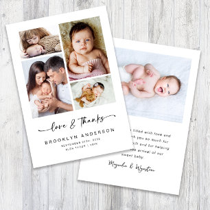 Love & Thanks Modern Four Photo New Baby Thank You Card
