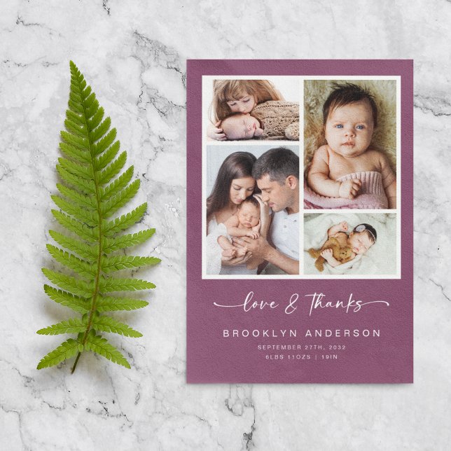 Love & Thanks | Modern Four Photo New Baby  Thank You Card (Creator Uploaded)
