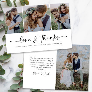 Love & Thanks Modern Four Photo Wedding Thank You Card