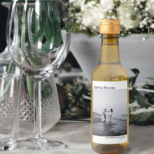 Love & Thanks Modern Minimalist Photo Wedding Mini Wine Label