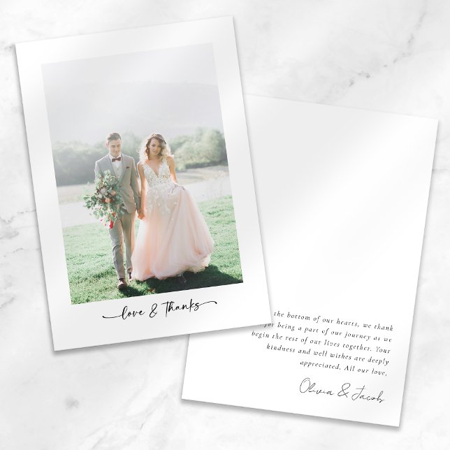 Love & Thanks Modern Minimalist Photo Wedding Thank You Card (Creator Uploaded)
