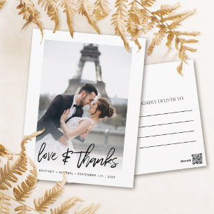 Love & Thanks Modern Photo Thank You Postcard