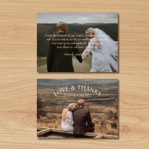 love & thanks modern script 2 photos wedding card