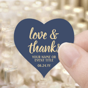 Love & Thanks Navy Blue and Gold Simple Script Heart Sticker