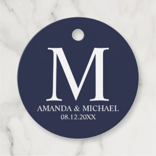 'Love&Thanks' Navy Blue and White Elegant Wedding Favour Tags