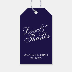 'Love & Thanks' Navy & White Wedding Favour Gift Tags