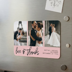 Love Thanks Photo Collage Hand-Lettered Blush Pink Magnet