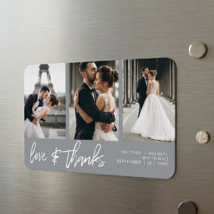 Love Thanks Photo Collage Hand-Lettered Grey Magnet