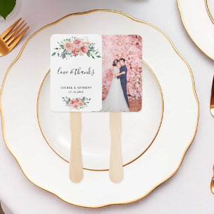 Love & Thanks Pink Rose Wedding Photo Custom Hand Fan
