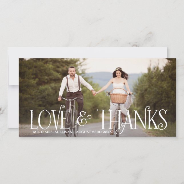 Love & Thanks Retro Script Wedding Thank You Card (Front)