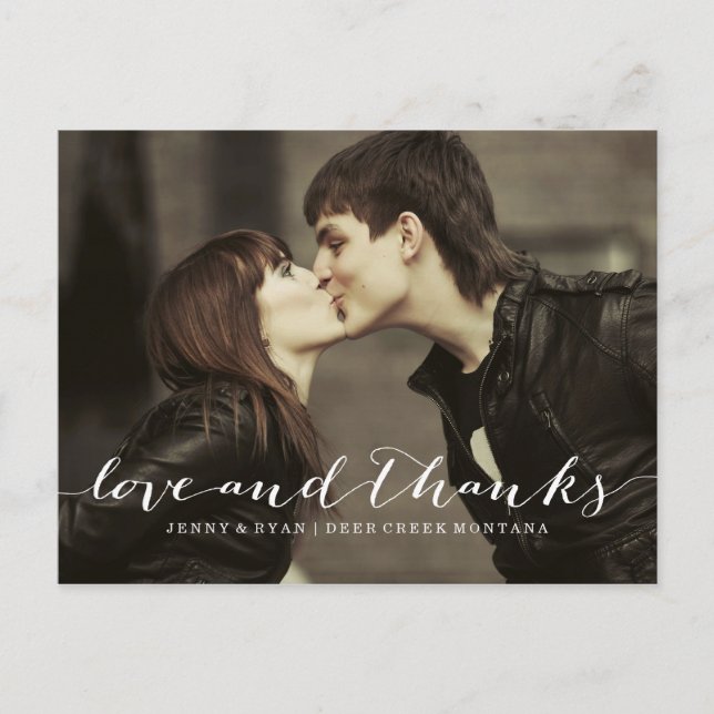 LOVE & THANKS SCRIPT 1 WEDDING THANK YOU POST CARD (Front)