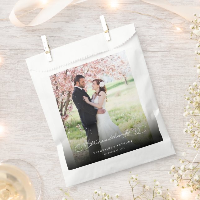 Love & Thanks Script Calligraphy Photo Wedding Favour Bags (Clipped)