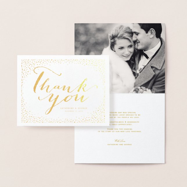 Love & Thanks Script Confetti Wedding Thank You Foil Card (Display)