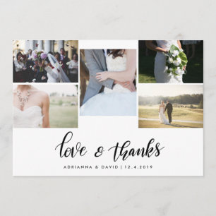 Love & Thanks Script Five Couple Photo Wedding Thank You Card