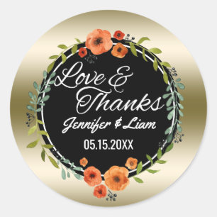 Love & Thanks Script   Gold Wedding Favour Classic Round Sticker