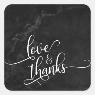 Love & Thanks Script Over Black Marble Square Sticker