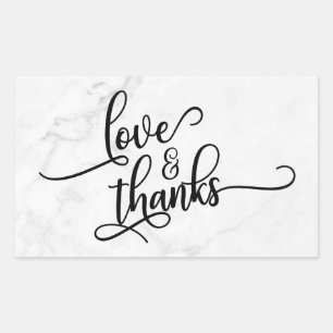 Love & Thanks Script Over White Marble Rectangular Sticker