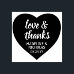 Love & Thanks Simple Heart Wedding Thank You Rubber Stamp<br><div class="desc">Add a personalised finishing touch to thank you notes with this stylish and cute heart shaped rubber stamp. All text is simple to customise or delete. Design features handrwritten style script calligraphy "love & thanks" and elegant modern typography names and date. Perfect for a wedding, bridal shower, or other occasion....</div>