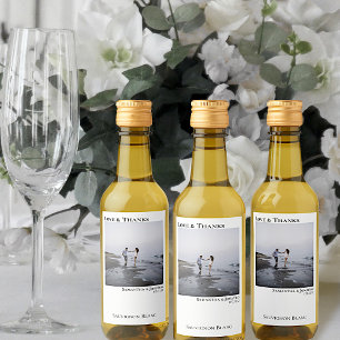 Love & Thanks Simple Minimalist Photo Wedding Mini Wine Label