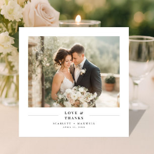Love & Thanks Simple Modern Wedding Photo Square Thank You Card