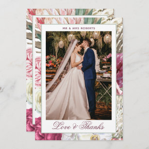 Love & Thanks Watercolor Boho Floral Wedding Thank You Card