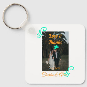 Love & thanks wedding couple photo modern add oran key ring