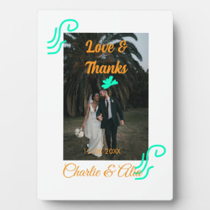Love & thanks wedding couple photo modern add oran plaque