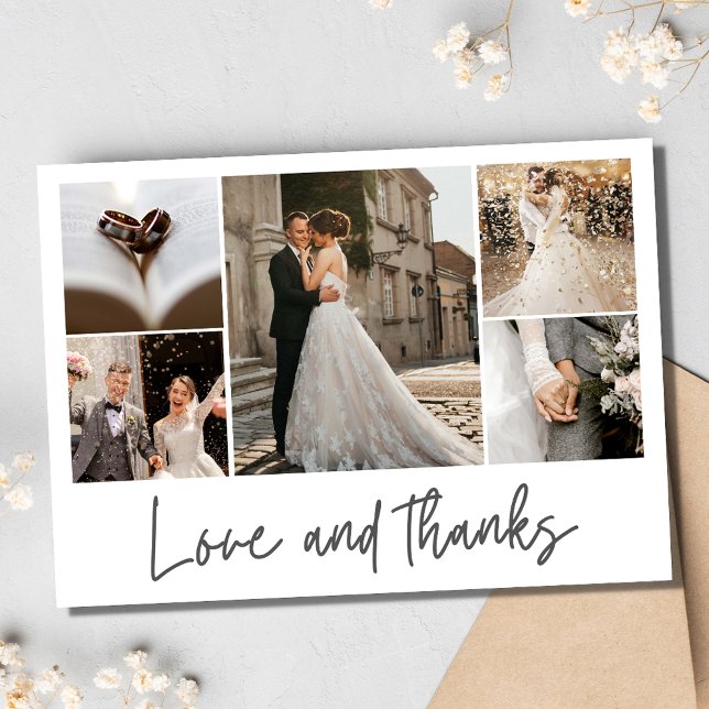 Love Thanks Wedding Elegant Photo Collage  Thank You Card (Love Thanks Wedding Elegant Photo Collage Thank You Card)