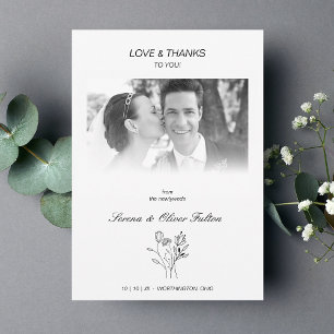 Love & Thanks Wedding Floral Whimsical Script  Thank You Card