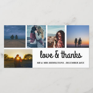 Love & Thanks Wedding Script Five Photo Collage Thank You Card