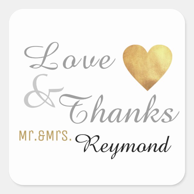 love & thanks . wedding  square sticker (Front)