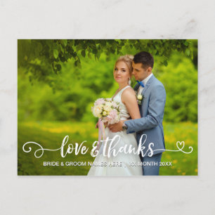 Love & Thanks Wedding Typography Pink Roses Photo Announcement Postcard