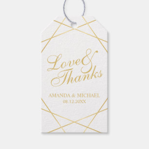 'Love & Thanks' White & Gold Elegant Wedding Favou Gift Tags