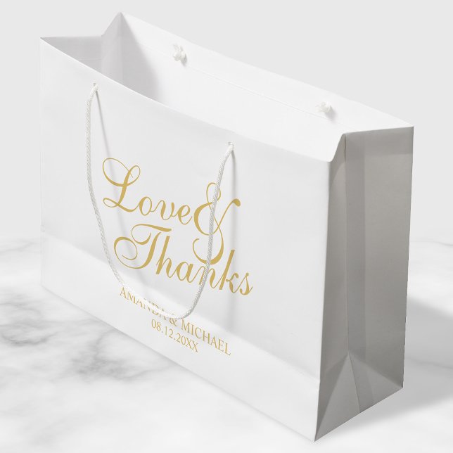 'Love & Thanks' White & Gold Elegant Wedding Favou Large Gift Bag (Creator Uploaded)