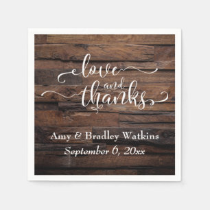 Love & Thanks White Script on Dark Textured Wood Napkin