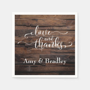 Love & Thanks White Script on Dark Textured Wood Napkin