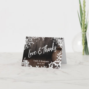 Love & Thanks Wooden Barrel Lace Lights Flowers Thank You Card