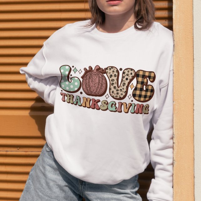 Love Thanksgiving Retro, Fall Family Thanksgiving Sweatshirt (Creator Uploaded)