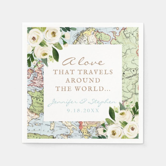 Love That Travels around the World Floral Map Napkin (Front)