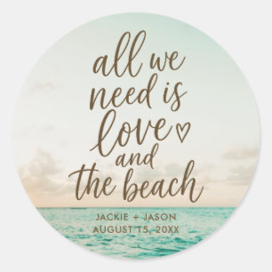 Love & the Beach Elegant Beach Wedding Favour Classic Round Sticker