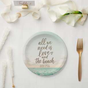  Love & the Beach Elegant Beach Wedding  Paper Plate