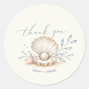 Love & The Beach Wedding Oyster Thank You Classic Round Sticker