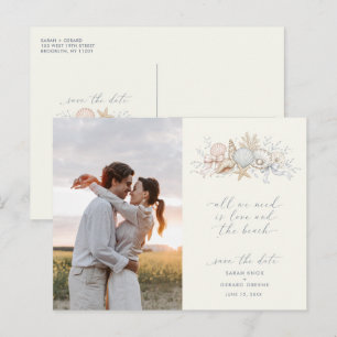 Love & The Beach Wedding Photo Save the Date Postcard
