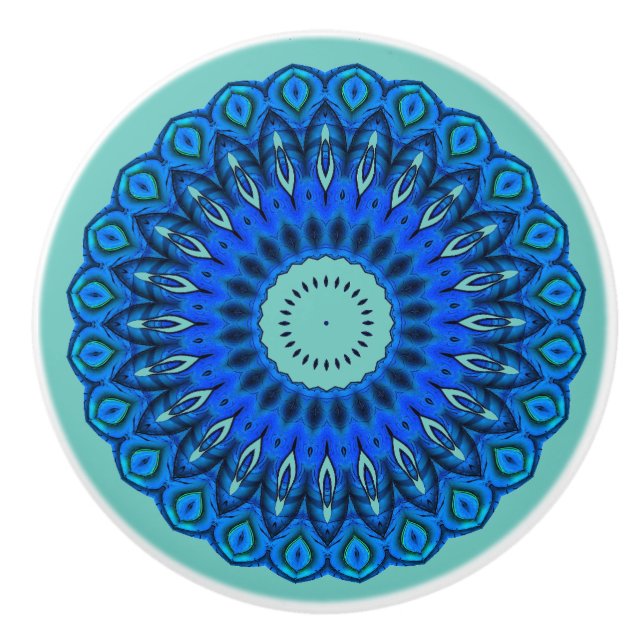 Love the Blues Mandala on Turquoise Drawer Knob (Front)
