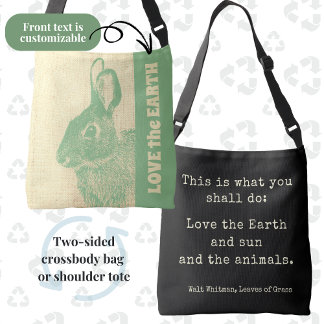 Love the Earth Green and Black Bunny Vintage Tote