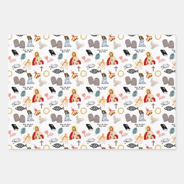 Love the Lord Your God, Pray, Faith Inspirational  Wrapping Paper Sheet (Front)