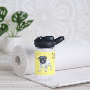 Love the Pug Pale Sunny Yellow Custom Name Water Bottle